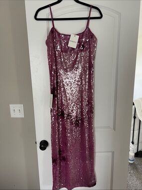 Bardot Rose Pink Sequin Maxi Slip Dress